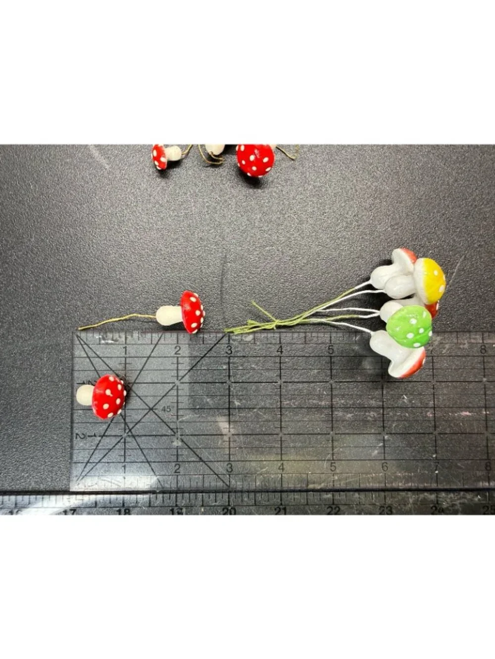 Vintage Lot Plastic Mini Dotted Stick Mushrooms Christmas Ornaments West Germany